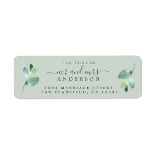 Future Mr Mrs Green Foliage Wedding Return Address Label