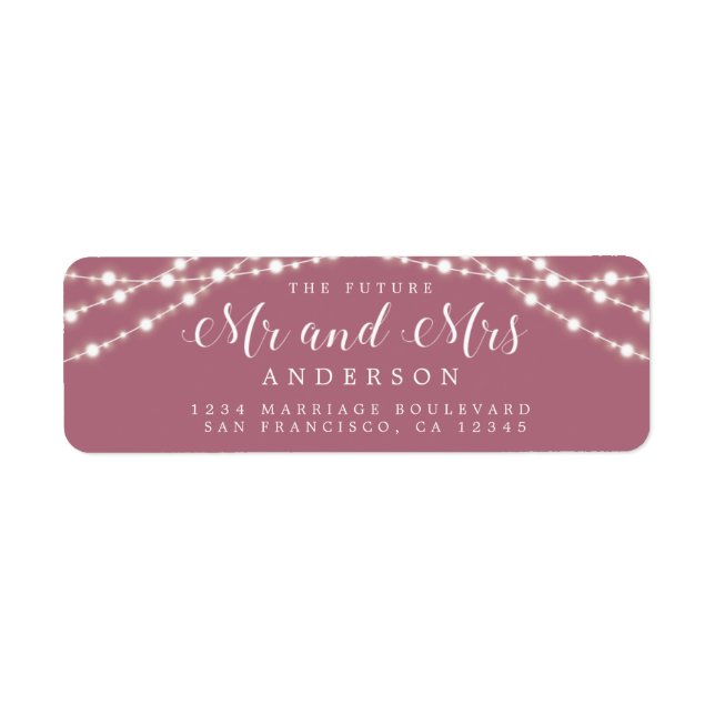 Future Mr Mrs Lights Purple Wedding Return Address Label (Front)