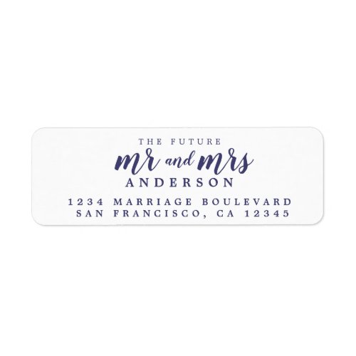 Future Mr Mrs Navy Blue Script Return Address Label