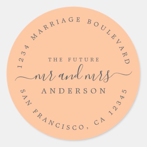 Future Mr Mrs Orange Wedding Return Address Classic Round Sticker