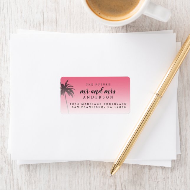 Future Mr Mrs Pink Beach Wedding Return Address Label (Insitu)