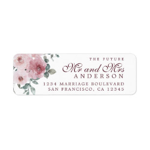 Future Mr Mrs Pink Burgundy Floral Return Addres Label