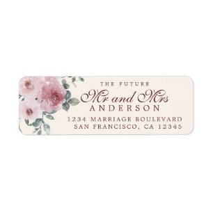 Future Mr Mrs Pink Burgundy Floral Return Addres Label