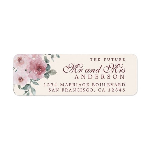 Future Mr Mrs Pink Burgundy Floral Return Address Label
