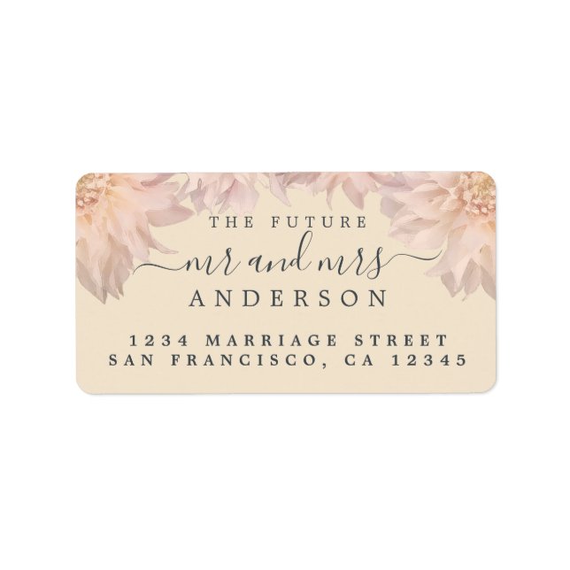 Future Mr Mrs Pink Floral Dahlia Wedding Address Label (Front)