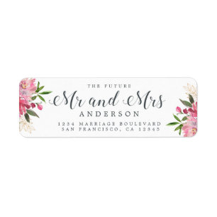 Future Mr Mrs Pink Floral Wedding Return Address Label