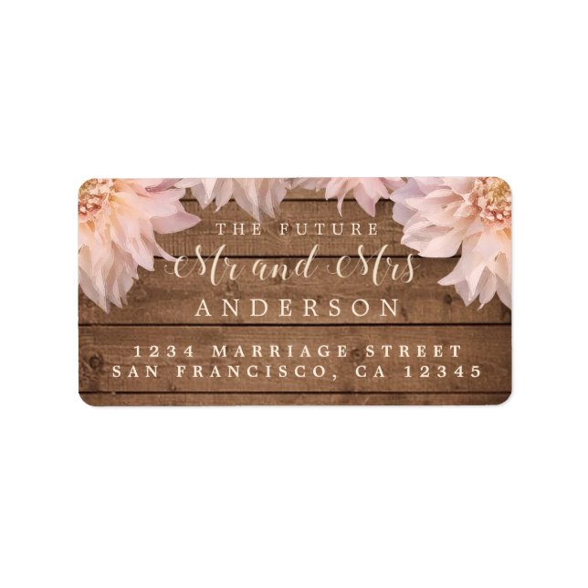 Future Mr Mrs Pink Floral Wood Wedding Address Lab Label (Front)
