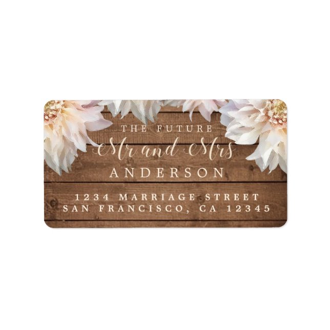 Future Mr Mrs Pink Floral Wood Wedding Address Lab Label (Front)