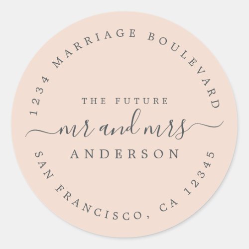 Future Mr Mrs Pink Wedding Return Address Classic Round Sticker