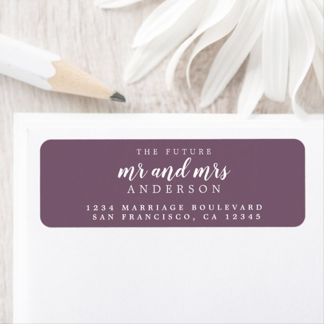 Future Mr Mrs Purple Wedding Return Address Label (Insitu)