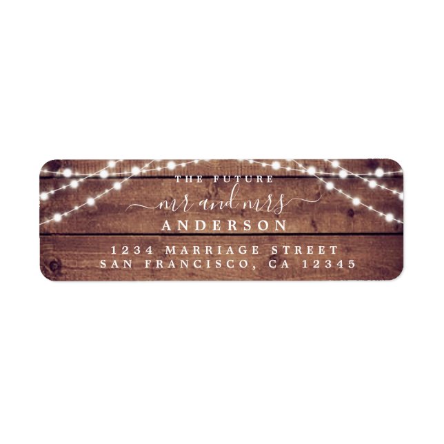 Future Mr Mrs Rustic Lights Wedding Return Address Label (Front)