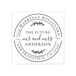 Future Mr Mrs Rustic Round Return Address Rubber Stamp