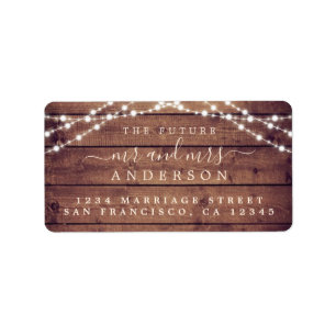 Future Mr Mrs Rustic Wood Lights Wedding Address Label