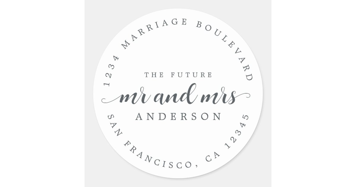 Future Mr Mrs Script Black White Return Address Classic Round Sticker ...