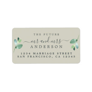 Future Mr Mrs Script Green Foliage Wedding Address Label