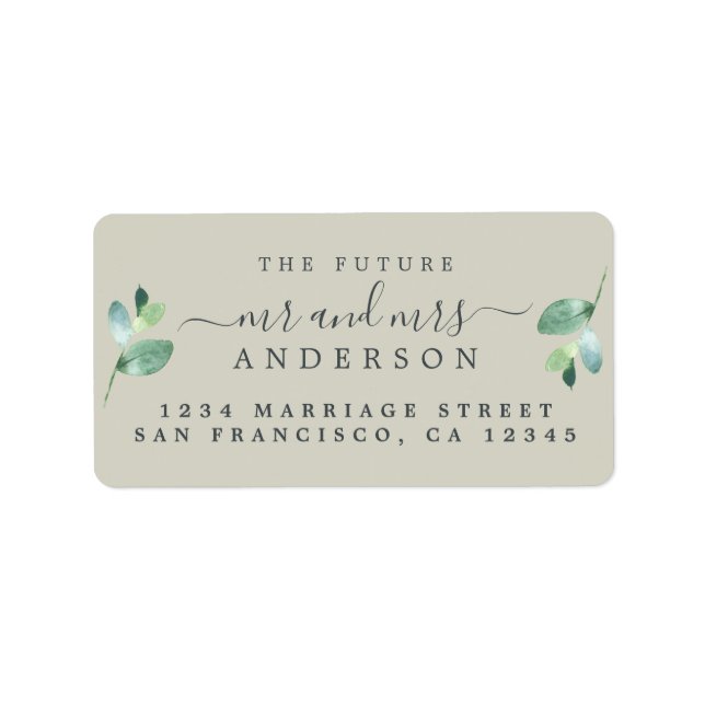 Future Mr Mrs Script Green Foliage Wedding Address Label (Front)