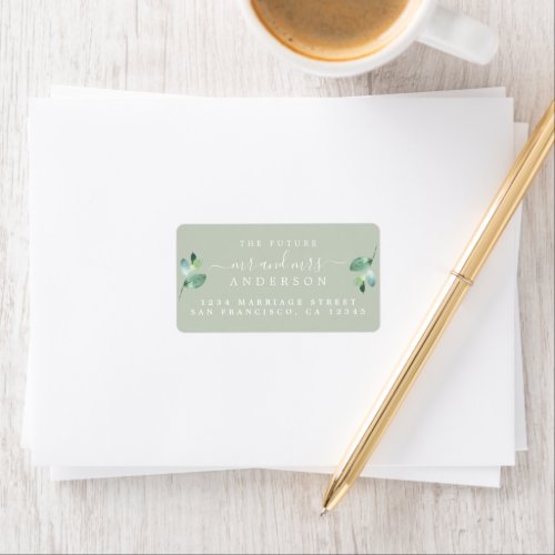 Future Mr Mrs Script Green Foliage Wedding Address Label