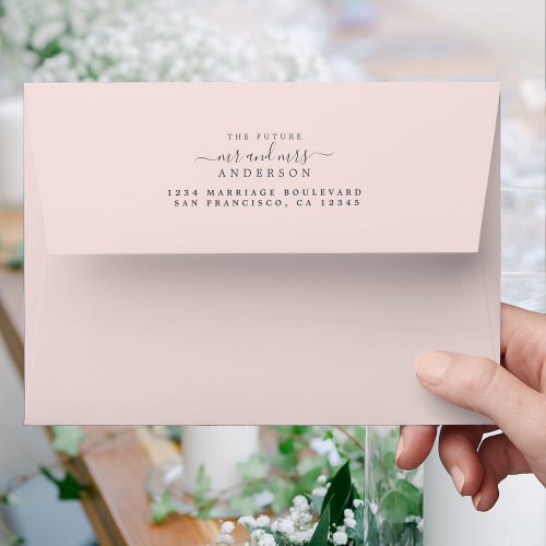 Future Mr Mrs Script Pink Wedding Return Address Envelope