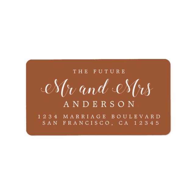 Future Mr Mrs Script TerraCotta Return Address Label (Front)