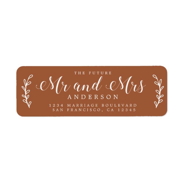 Future Mr Mrs Script TerraCotta Return Address Label (Front)