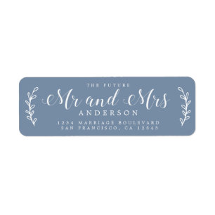 Future Mr Mrs Script Vintage Blue Return Address Label