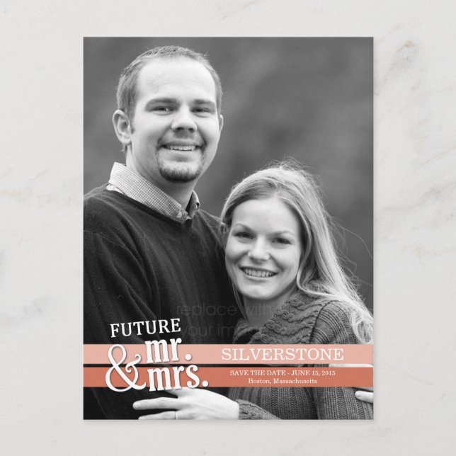 Future Mr. & Mrs. Wedding Save The Date - Peach Announcement Postcard (Front)