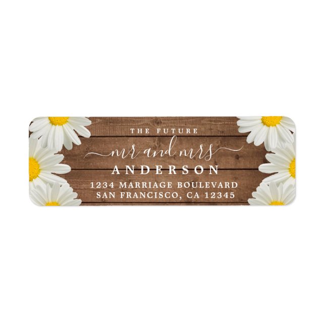 Future Mr Mrs White Daisies Wedding Return Address Label (Front)