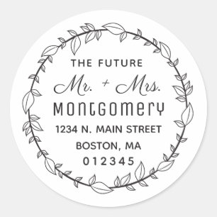 Future Mr. & Mrs. Wreath White Return Address Classic Round Sticker