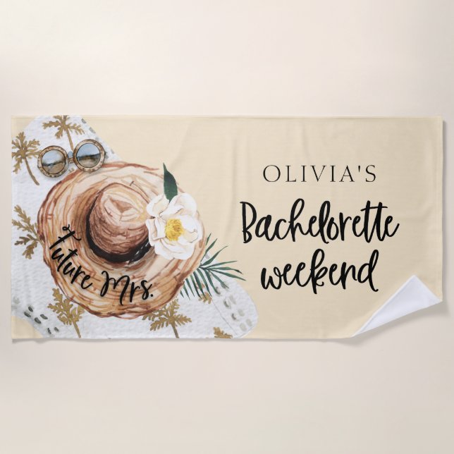 Future Mrs. Bachelorette Weekend Tropical Beach Towel (Front)
