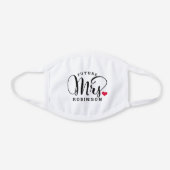 Future Mrs Black Script Heart Custom Wedding White Cotton Face Mask (Front)