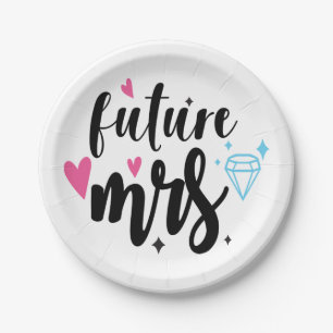 Future Mrs Black White Engagement Bridal Shower Paper Plates