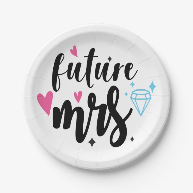 Future Mrs Black White Engagement Bridal Shower Paper Plates (Front)