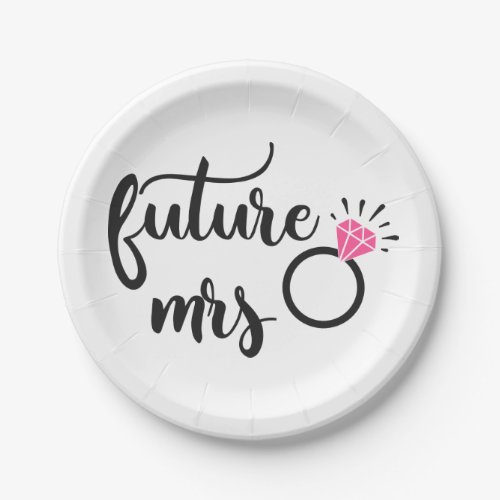 Future Mrs Black White Engagement Bridal Shower Paper Plates