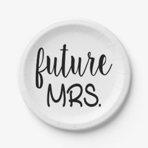 Future Mrs Black White Engagement Bridal Shower Paper Plates