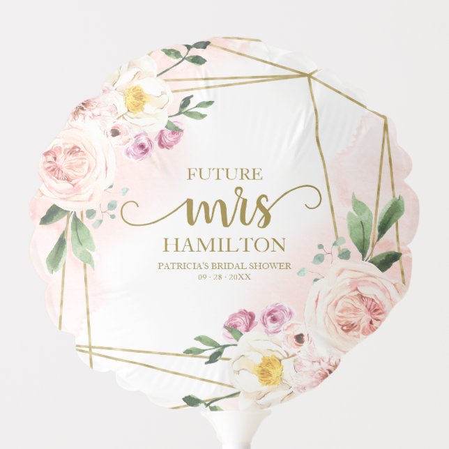 Future Mrs Blush Floral Geometric Bridal Shower Balloon (Front)