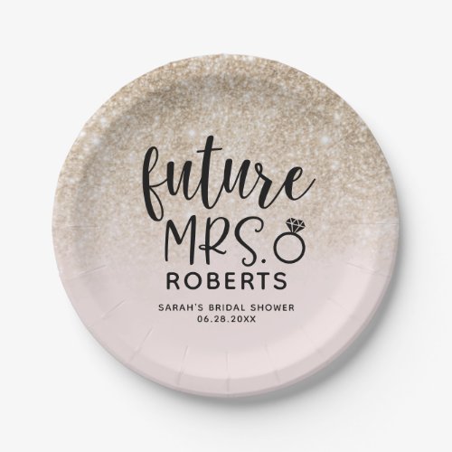 Future Mrs Blush Pink and Gold Paper Plates