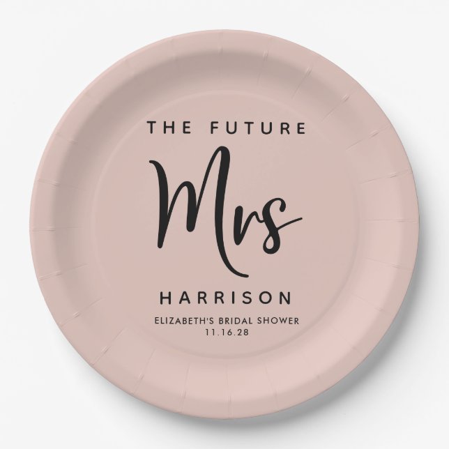 Future Mrs Blush Pink Bridal Shower Paper Plates (Front)