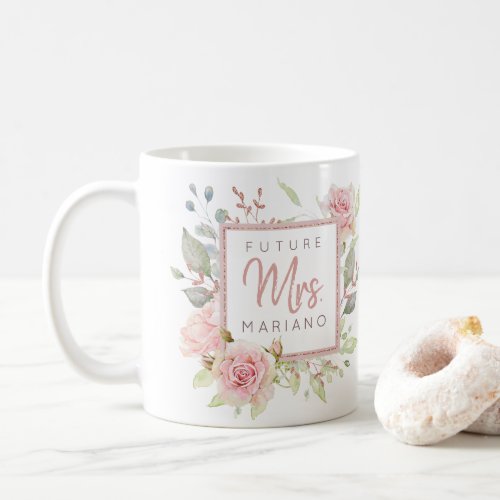 Future Mrs Blush Pink Watercolor Roses  Heart Coffee Mug