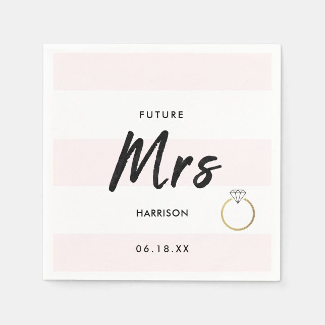 Future Mrs Blush Pink White Stripes Gold Diamond Napkins (Front)