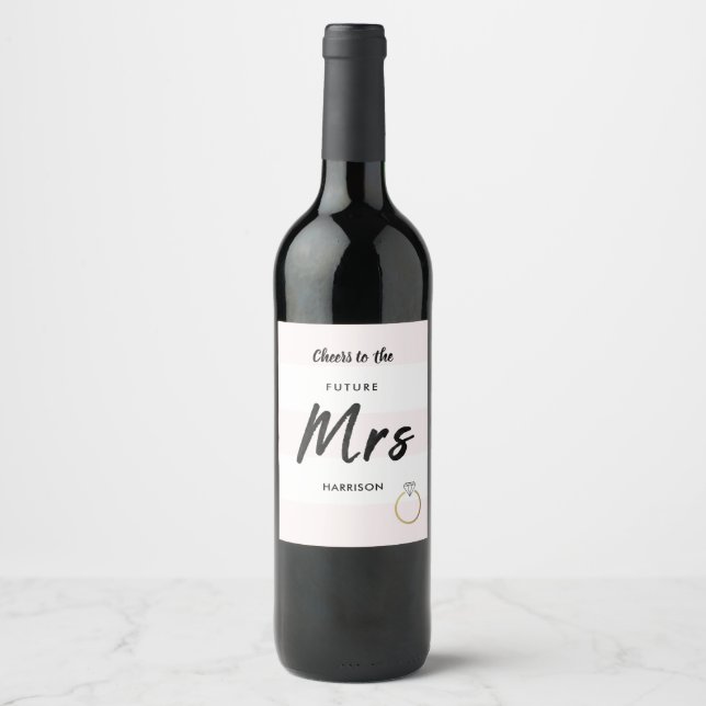 Future Mrs Blush Pink White Stripes Gold Diamond Wine Label (Front)