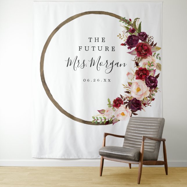 Future Mrs Bridal Shower Backdrop Boho Burgundy (In Situ)