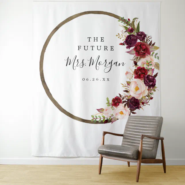 Future Mrs Bridal Shower Backdrop Boho Burgundy | Zazzle