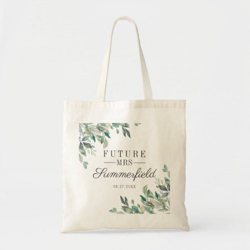 Future Mrs Bridal Shower Eucalyptus Script Tote Bag