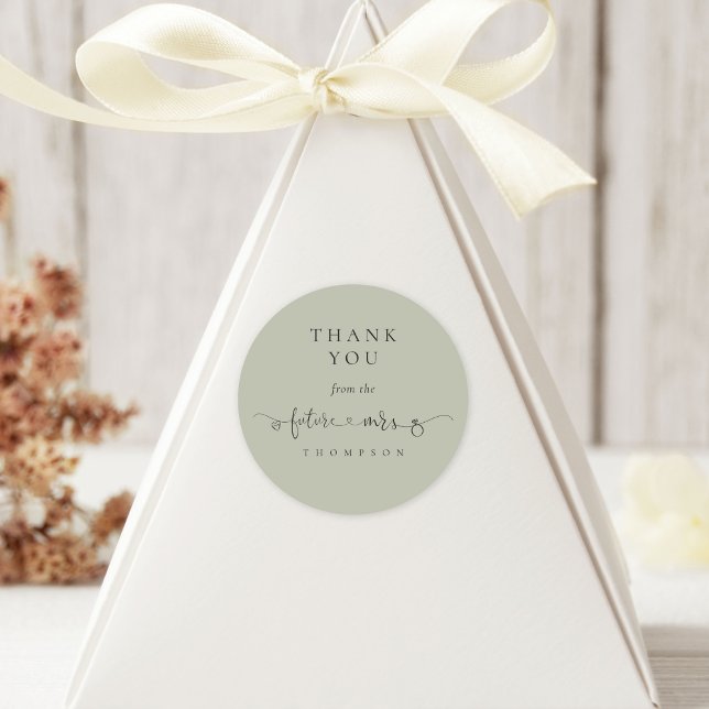 Future Mrs Bridal Shower Light Sage Thank You Classic Round Sticker (Creator Uploaded)