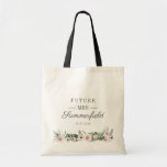 Future Mrs Bridal Shower Script Pre Wedding Bride Tote Bag<br><div class="desc">Casual bridal shower future Mrs tote bag featuring modern flowers with customizable text to add the name of the bride to be. Makes a perfect bridal shower gift. Perfect accessory for the bachelorette weekend party,  honeymoon and much more!</div>