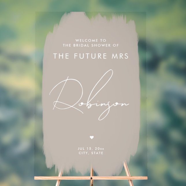 FUTURE MRS Bridal Shower Welcome Dusty Beige Acrylic Sign (Neutral)