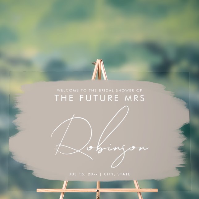 FUTURE MRS Bridal Shower Welcome Paint Beige Acrylic Sign (Neutral)