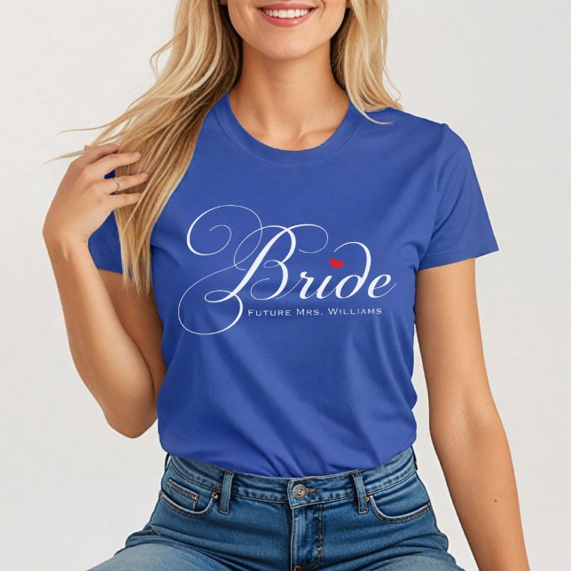 Future Mrs. Bride Blue Personalized Script Wedding T-Shirt (Creator Uploaded)