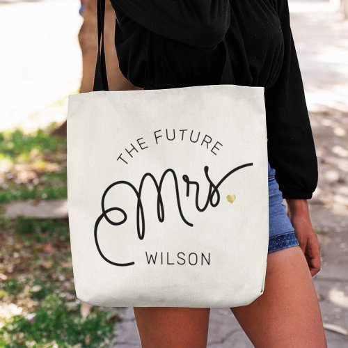 Future MRS Bride Modern Script Gold Name Tote Bag