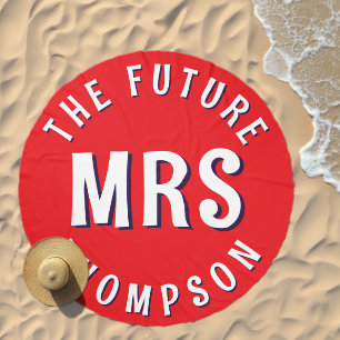 Future Mrs Bride Name White and Red Beach Towel